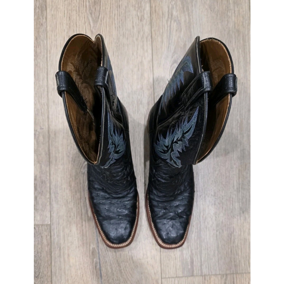 Lucchese 2000 Full Quill Ostrich Cowboy Boots Black Square Toe Men’s 9 D USA - Picture 2 of 10